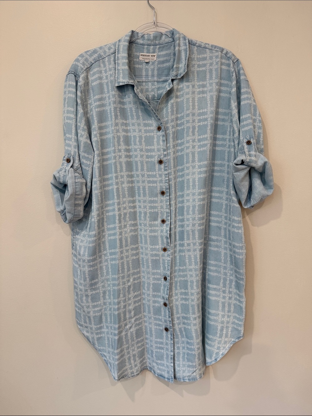 Paradise Now Blue Plaid Pikake Palaka ShirtDress Button-Up Mini Dress Tencel